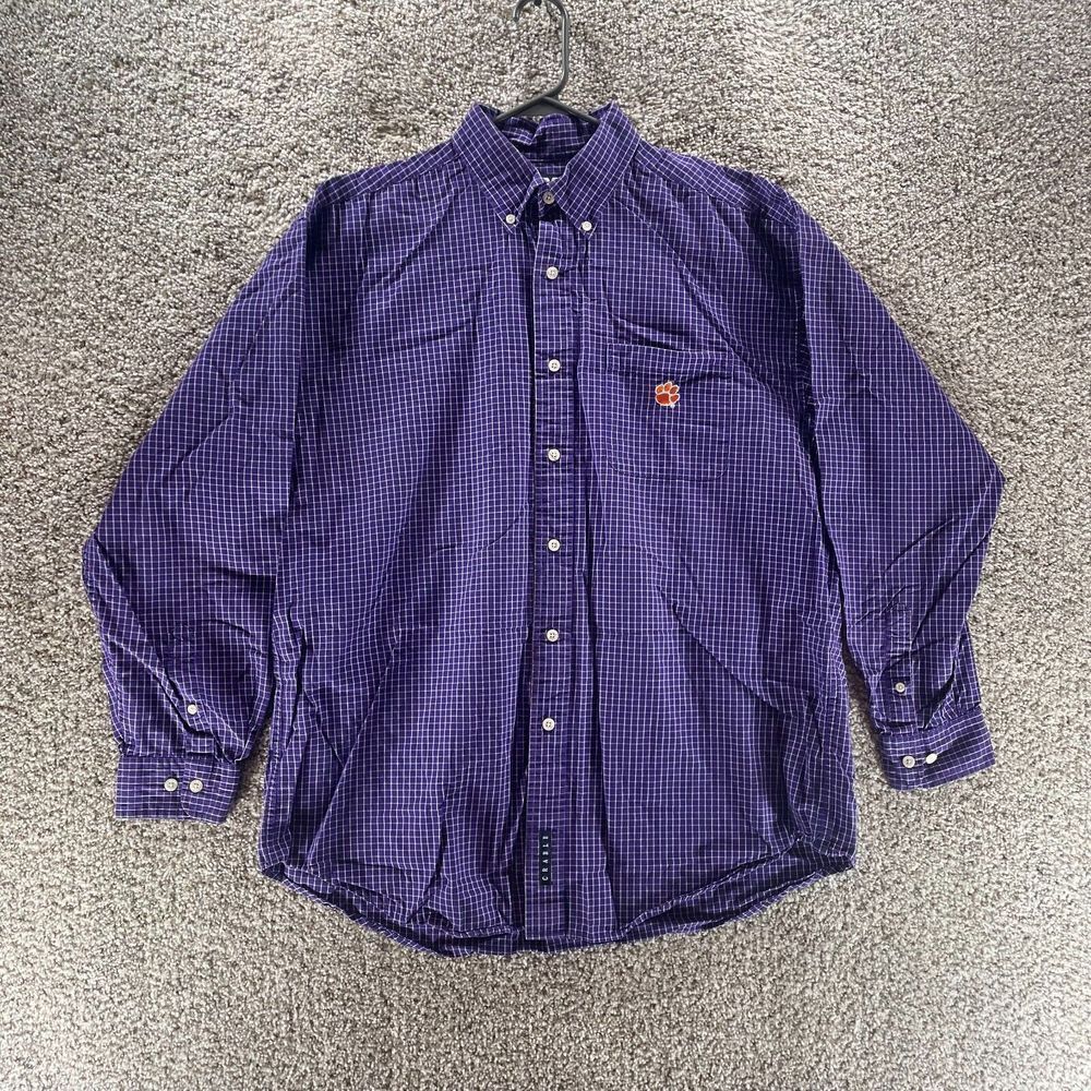 Clemson Tigers Shirt Adult Large Purple Check Crable Sportswear Button Up Mens